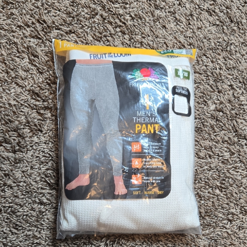 Fruit of the Loom XL Men's Thermal Natural Pants Soft Warm Dry